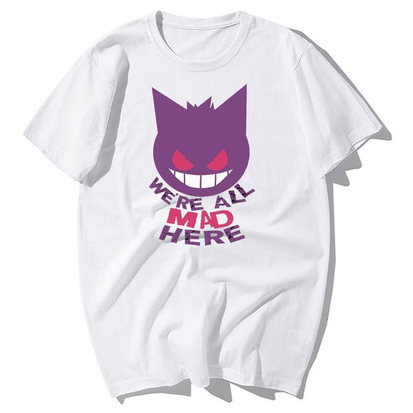 

sport cool japanese animei cartoon t shirts men funny we're all mad here gengar t-shirt mens cotton hip hop harajuku streetwear