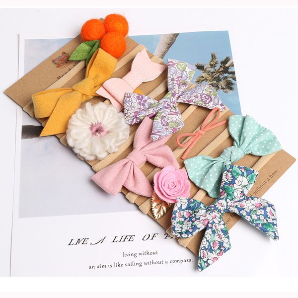 

new baby girls bows headband 10pcs/set stretchy nylon headbands for girls cute prints bows headband set kids hair accessories y200710, Slivery;white