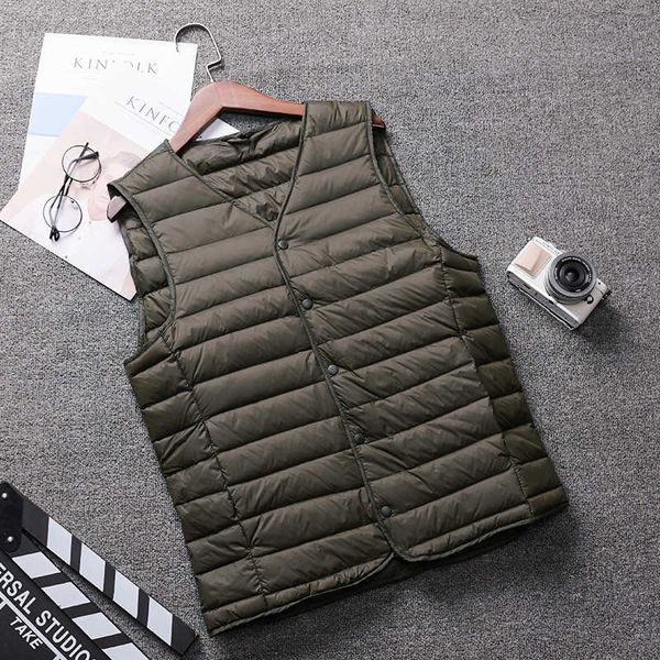 

2019 collarless v-neck men's spring and autumn winter light down jacket large inside vest, Black;white