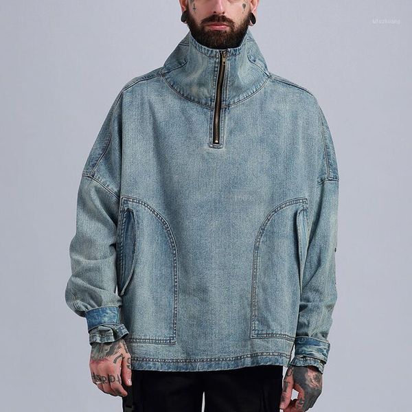 

vintage pullover denim jacket men hip hop streetwear coats jackets man spring autumn casual jean cowboy jacket outwear male1, Black;brown