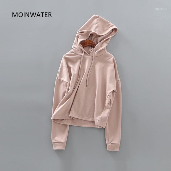 

moinwater women short style hoodies female drop-shoulder sleeve hooded sweatshirt lady streetwear casual hoody mh20051, Black