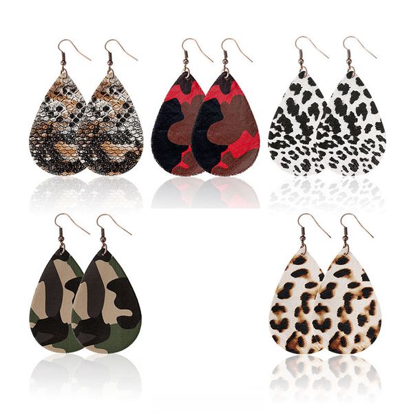 

мода водослива кожа pu серьги teardrop форма мотаться крюк серьги leopard печати eardrop дизайнер ювелирных изделий для женщин подарок, Silver