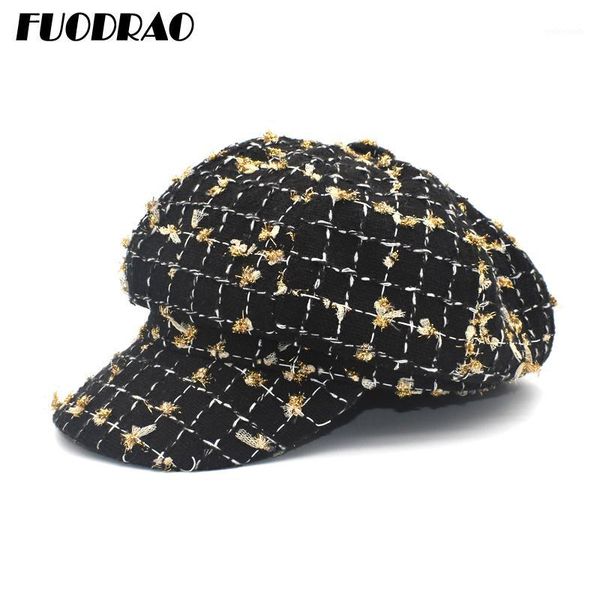 

stingy brim hats fuodrao octagonal women korean plaid beret hat girl autumn winter casual woman gorras painter sboy caps c141, Blue;gray