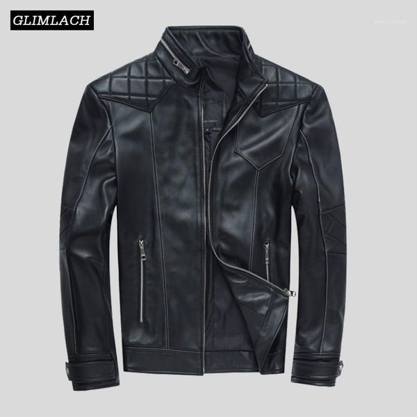 

new autumn sheepskin motorcycle leather jacket male slim stand collar real leather jacket men quality genuine biker coat1, Black