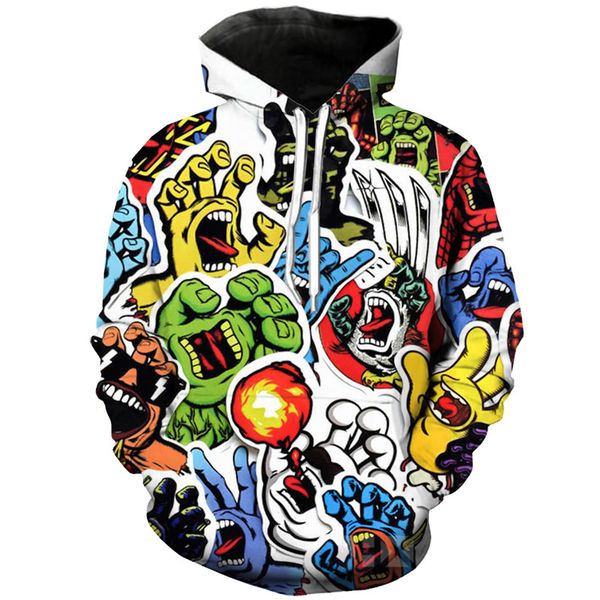 

autumn and winter santa cruz shaka hand hoodie men vest 3d printed anime streetwear hoody fashion casual hoodies pullover 201113, Black