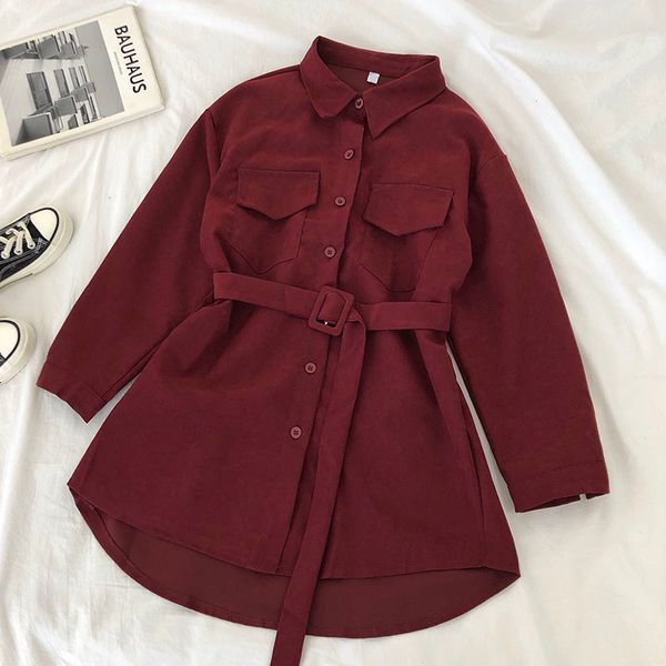 

2021 new long-sleeve velvet women's dress turn-down simple collar elegant all-match tracks vintage womens harajuku iic6, Black;gray