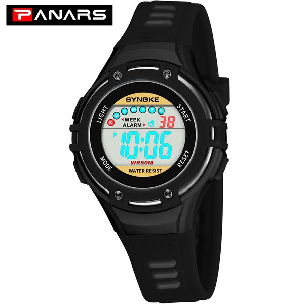 

panars children digital waterproof luminous multi function alarm clock wrist watch children's watches for students, Slivery;brown