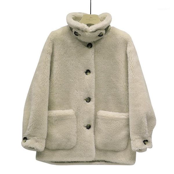 

women's fur & faux autumn winter particles lamb coat women korean fashion warm soft short sheep shearing outerwear female jacket h8591, Black
