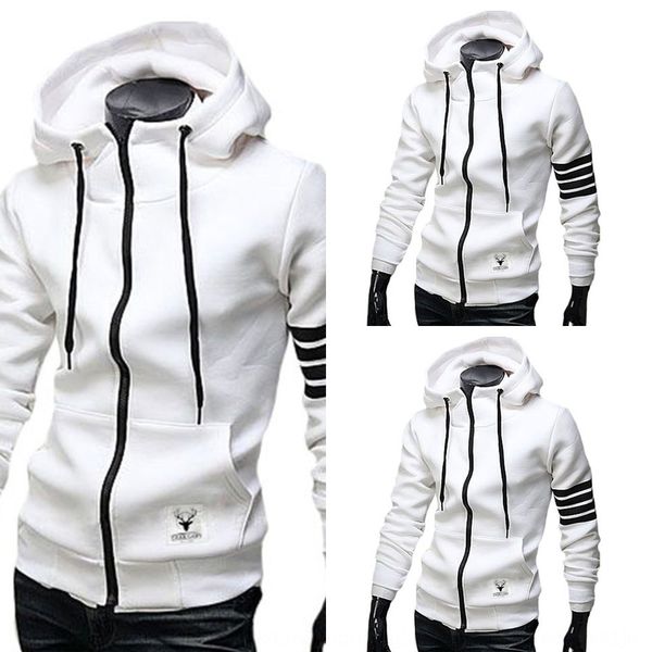 

new men's fashion casual fawn stripe hooded in autumn winter 2019 new men's fashion casual fawn coat sweater stripe hooded sweater, Black