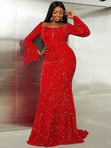 

seomiscky plus tie back split sleeve floor length sequins dress w4k1#, Black