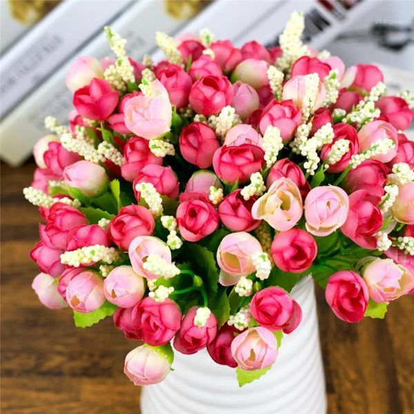 

15 heads/bouquet qq rose buds artificial silk flowers simulation flowers home party wedding bride decoration artificial plants1