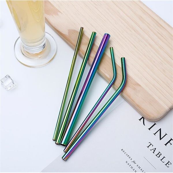 

more size 304 colorful stainless steel reusable drinking bent straight metal straw cleaner brush
