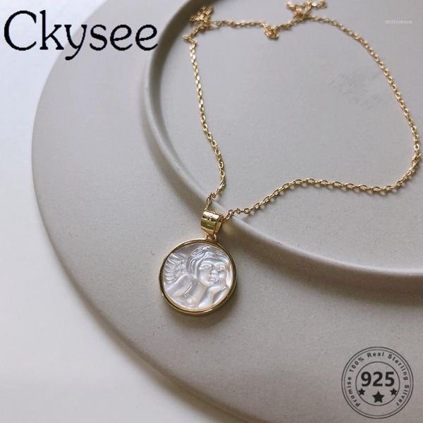

chains ckysee real 925 sterling silver necklace shell angel baby pendant for fashion women simple fine charms jewelry1