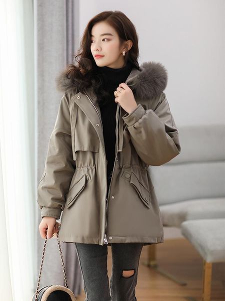 

the female in the new winter 2021 han edition of loose long show thin white duck down down jacket heavy hair coat, Black