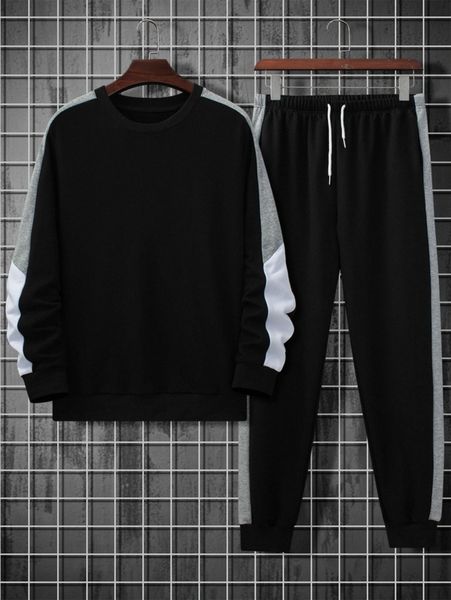 

men side panel pullover & sweatpants l8nx#, Gray