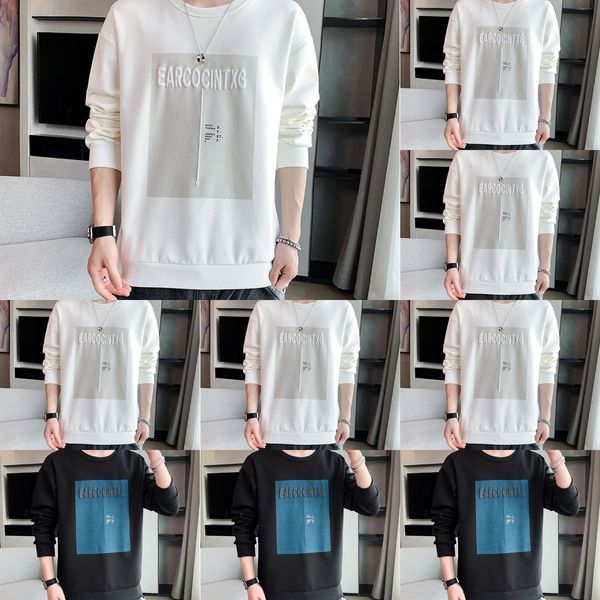 

oeziq round fashion men's 2020 sweatersweater new korean neck t-shirt autumn sweater loose long sleeve t-shirt simple gknab, Black