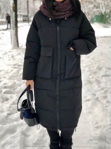 

2021 new down with hooded winter jacket women parka big fur c50g, Black