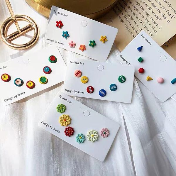 

stud korean cute colorful flower animals earrings set fashion geometric letter for women summer holiday jewelry oorbellen 2021, Golden;silver