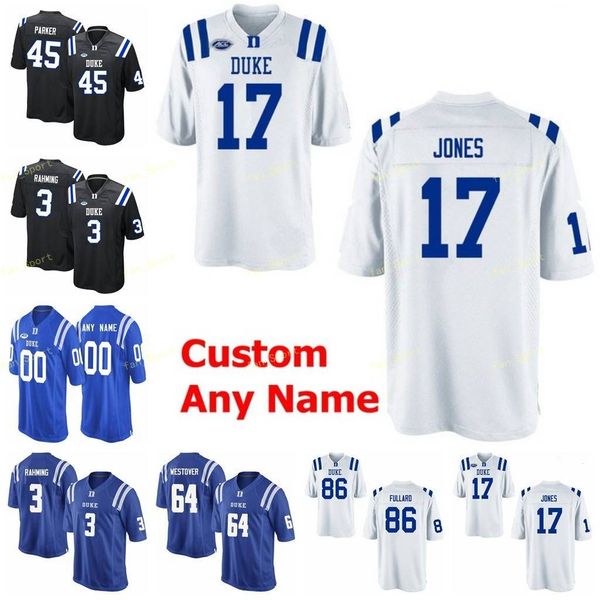 

custom duke blue devils college football jersey 81 davis koppenhaver 87 max mccaffrey 90 dexter lawrence 99 mike ramsay men women stitch, Black