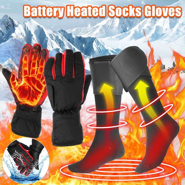 

thermal ski sock men women winter electric heated skiing gloves waterproof for outdoor warm, Blue;gray
