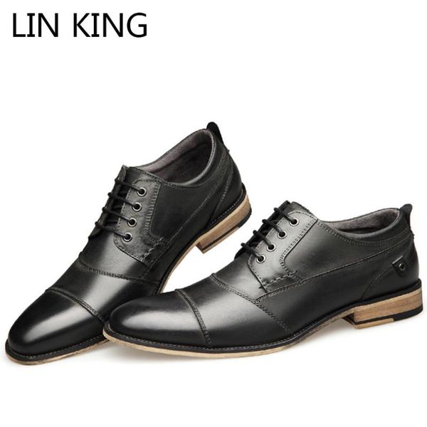 

dress shoes lin king big szie 50 spring autumn men genuine leather lace up business casual breathable formal oxfords, Black