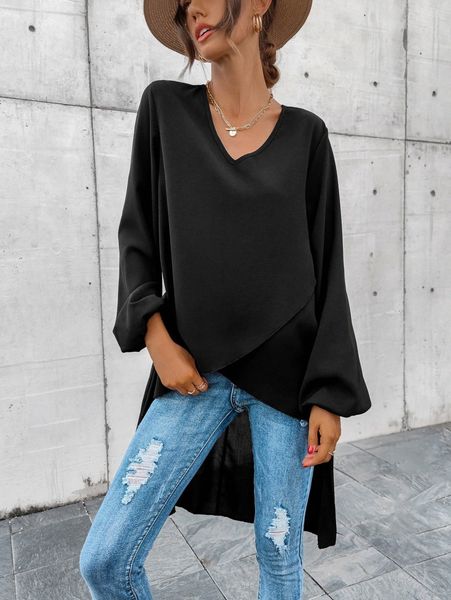 

v-neck high low hem blouse r9zw#, White