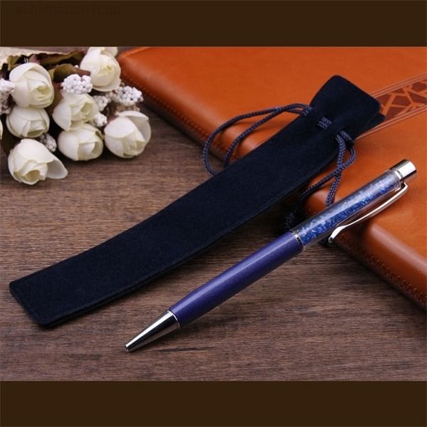 

a-eco-friendly velvet pen holder single pencil case with rope for rollerball fountain ballpoint pens school office stationery gift