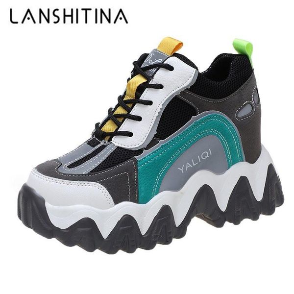 

women autumn ankle boots wedge platform sneakers woman chunky boots 9 cm height increaseing high shoes botas feminina, Black