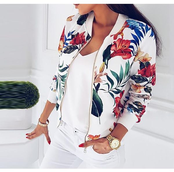

new autumn winter print bomber jacket women flowers zipper up retro coat long sleeve basic plus size short biker jackets female, Black;brown