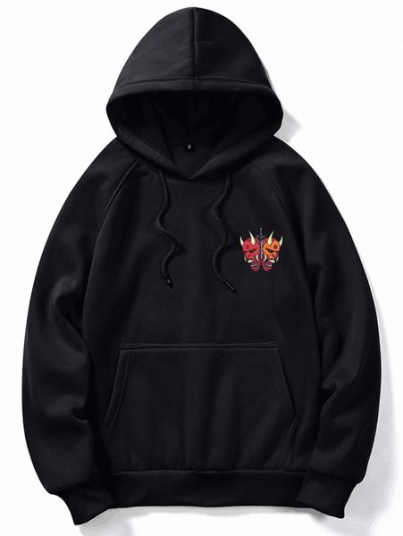 

romwe guys demon graphic drawstring hoodie 404d#, Black