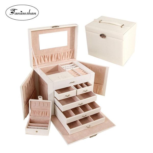 

new fshion leather jewelry box large capacity cosmetic box five layers super big butterfly jewelry storage casket, Pink;blue