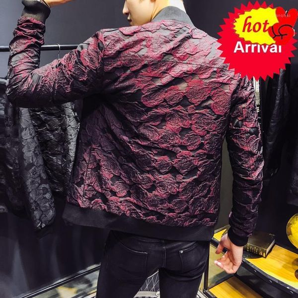 

autumn new 2020 jacquard bomber jackets men luxury wine red black grey party jacket outfit club bar coat men casaca hombre 4xl1, Black;brown