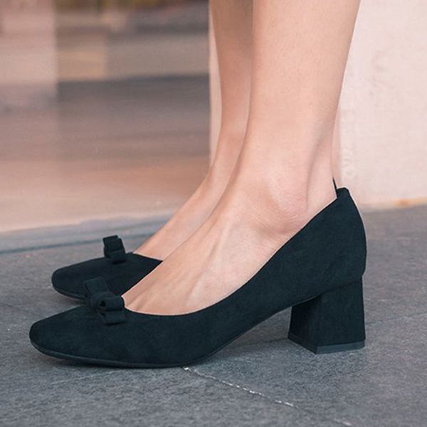 

women cashmere simple high heels in sized34-43 sweet women shallow mouth cashmere fashion square heel sandalsmultifunction, Black