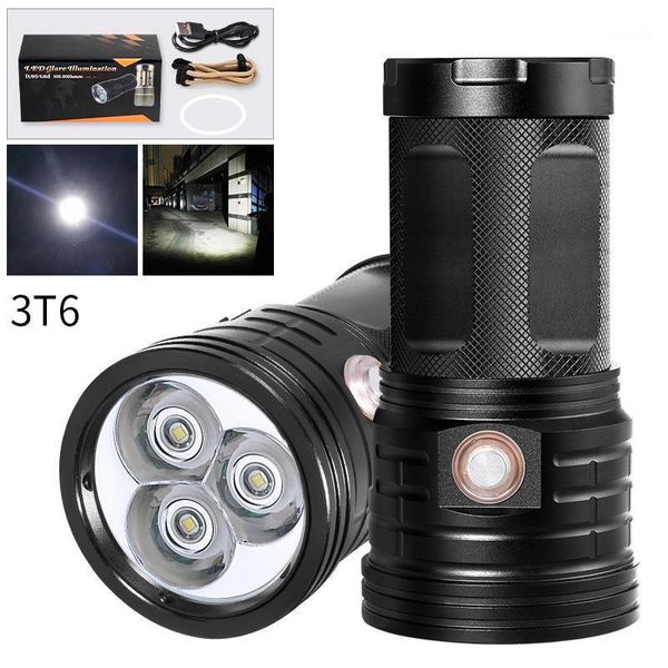 

flashlights torches xm led 3xt6/p50/p90 superbright 500 meters torch waterproof use 18650 battery usb rechargeable searching light1