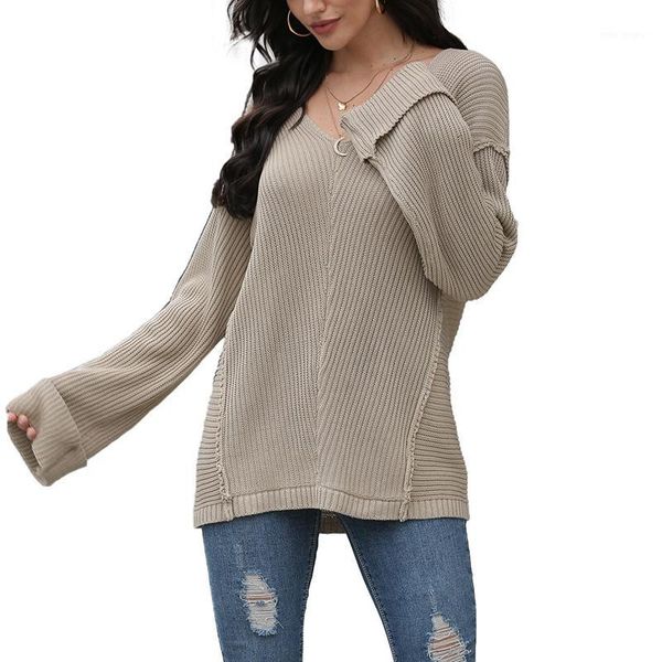 

oversize v-neck knitted jumpers for women sweater casual loose long sleeve winter sweater female autumn pullovers streetwear1, White;black