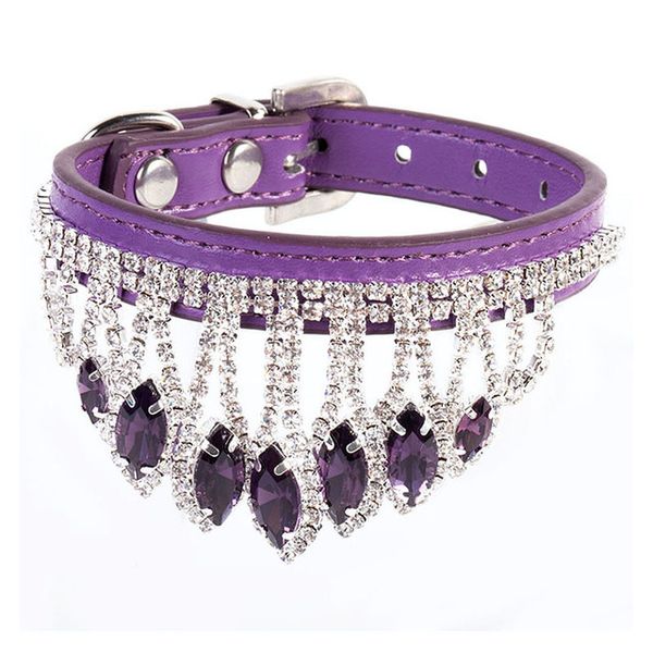 

new designer pet dog accessories pu dog collar with gemstone dog collar soft leather collar with gemstone for small dogs