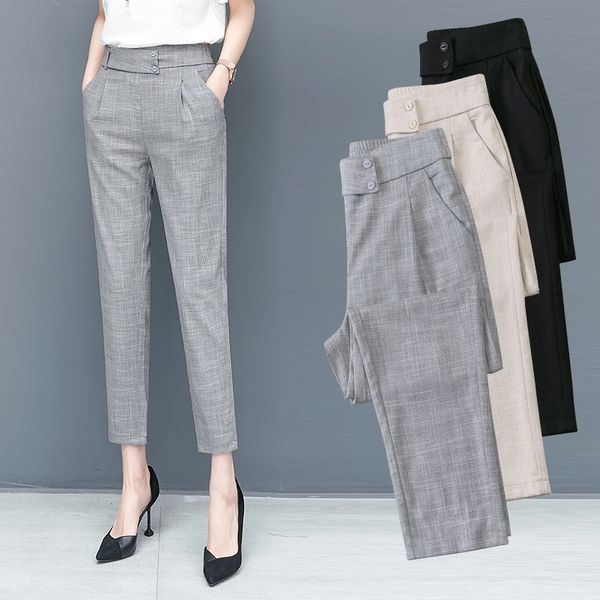 

2021 new spring summer women wear plus size female slim high waist gray women's pants ah332 s7xd, Black;white