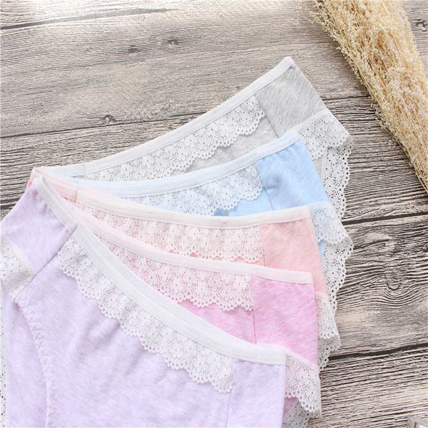 

color cotton lace triangle underwear solid color breathable underwear, Black;pink