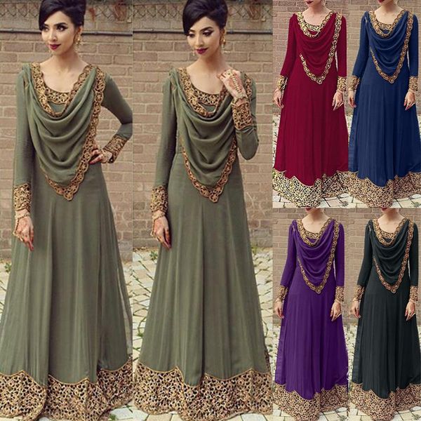 

casual dresses large size 5xl muslim hijab dress women lace stitching saudi style maxi solid solor temperament long party, Black;gray