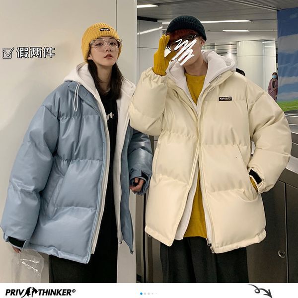 

2021 new thicken zipper couple men's winter new hooded warm streetwear woman clothes oversize man parkas y36b, Black
