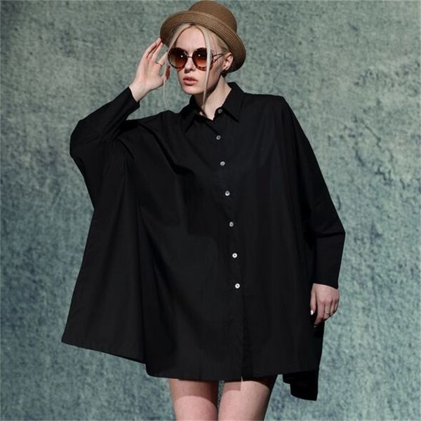 

2021 new fashion spring and summer female big version of loose women plus size bat shirt vg8e, White