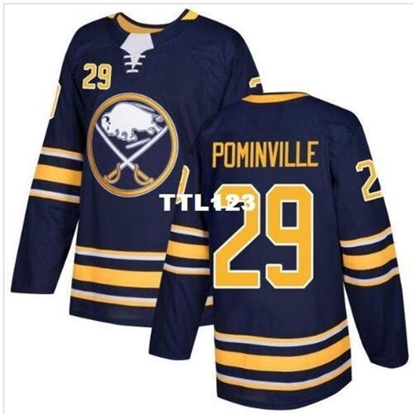 

real 121 real full embroidery 2017-18 new season buffalo sabres 29 jason pominville hockey jersey or custom any name or number hockey jersey, Black