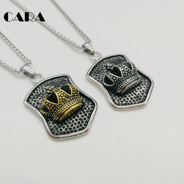 

pendant necklaces 2021 vintage well polished 316l stainless steel necklace men tridimensional crown shield jewelry cagf0292, Silver