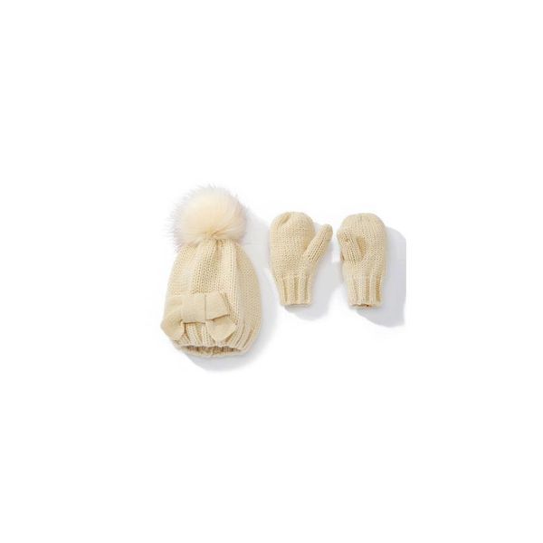 

new warm cute baby girl monochrome wool children's hat autumn winter lovely bow knitted kids hat + warm gloves two p jlloxx, Yellow