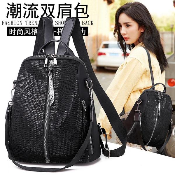 

new women's backpack fashion grid sequins backpack