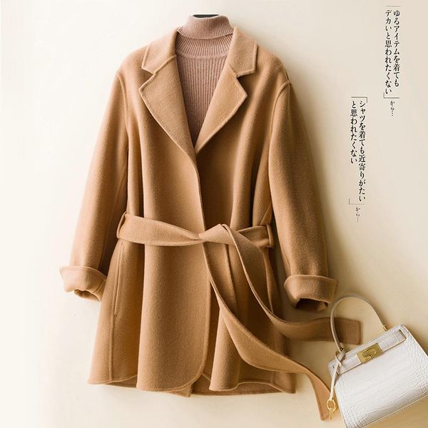 

fall / winter new nightgown double face wool coat women's woollen suit collar short loose woolen coat, Black