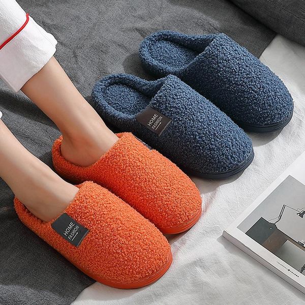 

women and men couple cotton slippers women's autumn and winter home indoor warm plush slippers men solid color slipper, Black
