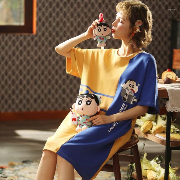 

new summer girl short sleeve cartoon nightdress women casual nightgown loose female sleepwear cute home dress nighty1, Black;red