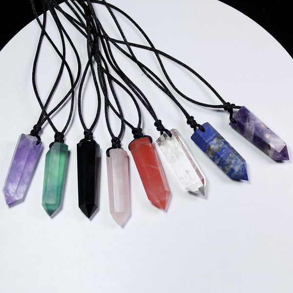 

runyangshi 1pc healing crystal point chakra pendants hexagonal quartz crystals shape stone diy pendulum beads qylqve, Black