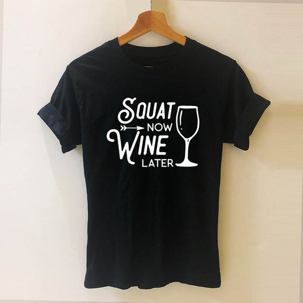 

sport squat now wine later letters print women short sleeve tshirt casual cotton funny t shirt for girl lady top